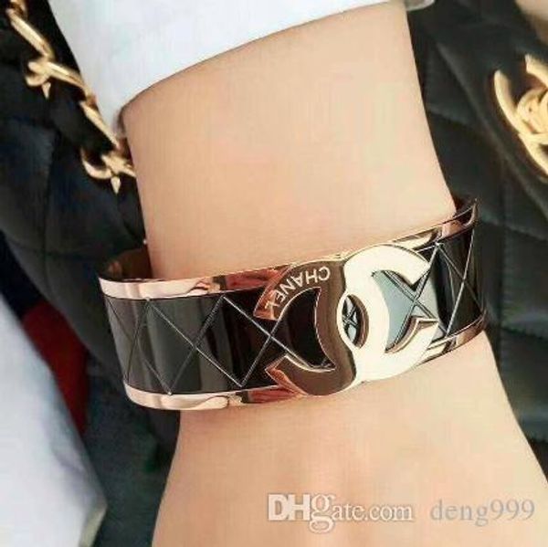 

big size classic style double row diamond bracelet hollow bracelet gold silver rose stainless steel bangles for women jewelry, Black
