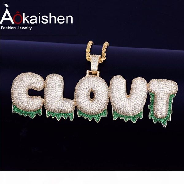 

custom name green drip bubble numbers necklaces & pendant charm for men women gold color cubic zircon hip hop jewelry with rope chain, Silver