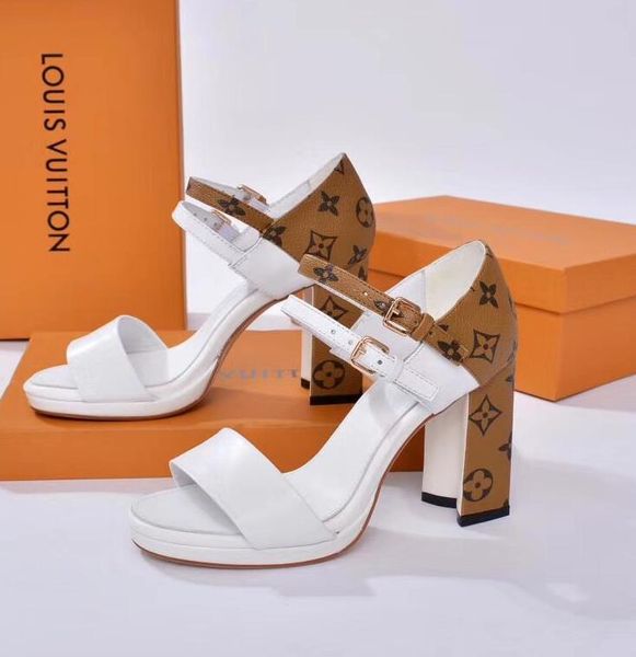 

new 2020 luxury style patent leather thrill heels women unique letters sandals dress wedding shoes shoes, Black