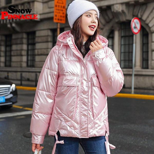 

winter women short parkas jackets casual female thicken warm hooded jackets coat windprood shiny big pocket, Black