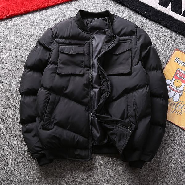 

men's 2020 fashion long sleeve thickened cotton padded jacket winter men's windproof warm baseball collar slim pike wear, Black