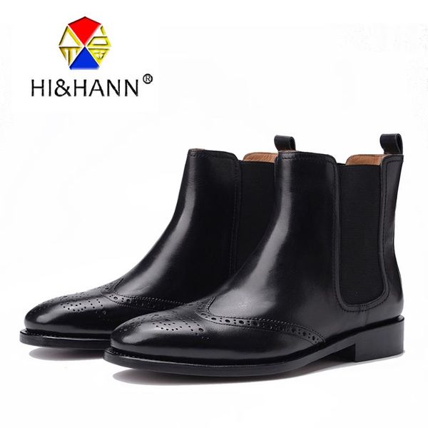 

goodyear handmade crafts men genuine leather boots men fashion carved hole mid-calf boot size us 6-13 ing, Black