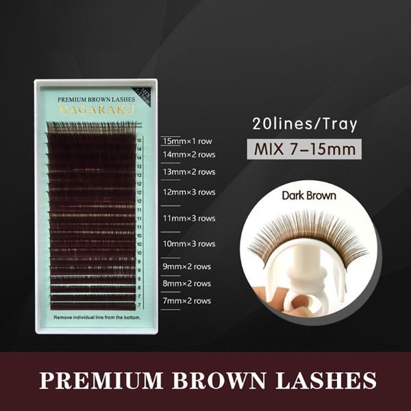 

false eyelashes nagaraku maquillaje mink lashes individual eyelash 20 rows/tray mix 7-15 brown color extension
