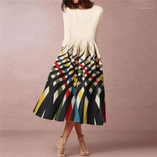 

women dresses big skirts casual elegant long sleeved crew neck dresses fashion women dresses 3d printed designer, Black;gray