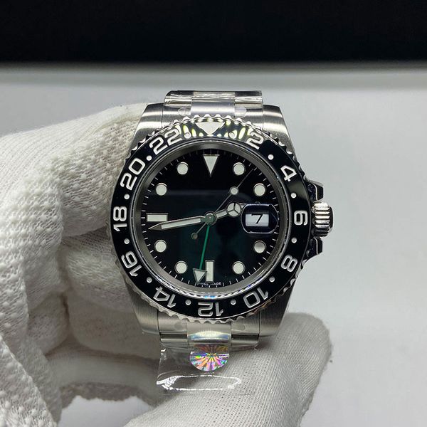 

luxury mens mechanical watch clean factory gmt black 40mm 904 steel case cal. 3186 automatic movement black dial designer watch, Slivery;brown