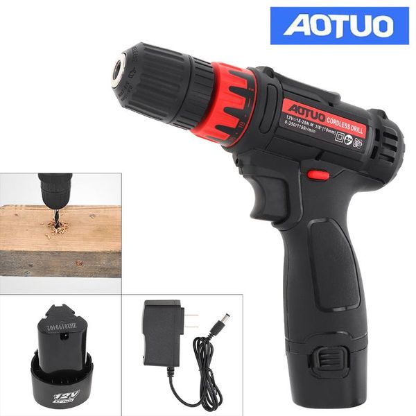 

aotuo ac 100-240v 12v lithium battery electric drill cordless electric drill screwdriver with rotation switch and 18 gear torque