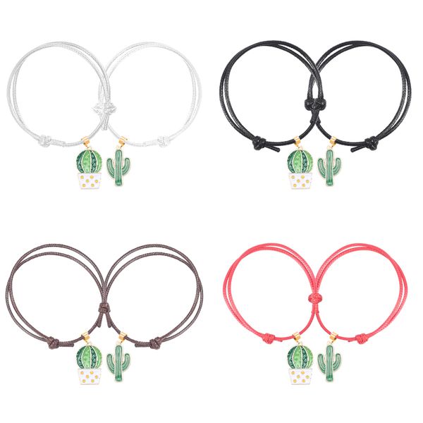 

2 pieces/set simple fashion bff friendship bracelet green plant cactus potted shape pendant friends alloy jewelry gift, Golden;silver