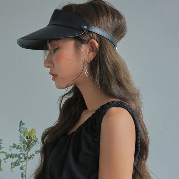 

vinatge leather empty sun hats summer casual wild empty baseball caps men women fashion trend travel leisure hats, Blue;gray