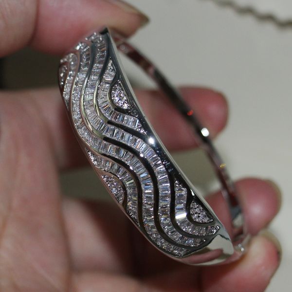 

new arrival luxury jewelry 925 sterling silver princess cut white z cz diamond women wedding wist bangle for lovers' gift, Black