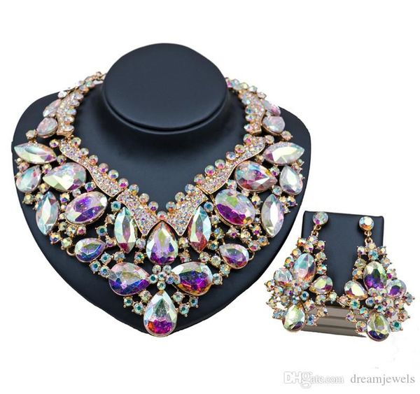 

crystal teardrop necklace dangle earrings set wedding bridal jewelry set gifts fit with wedding04, Silver