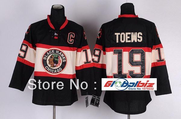 

custom chicago blackhawks hockey jerseys #19 jonathan toews jersey winter classic black color jersey c patch embroidery any name any number, Black;red