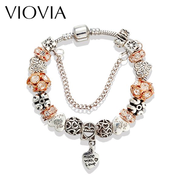 

viovia fashion jewelry gold crystal beads bracelet & bangles love heart charm bracelets for women bijoux gift b15167, Red;blue
