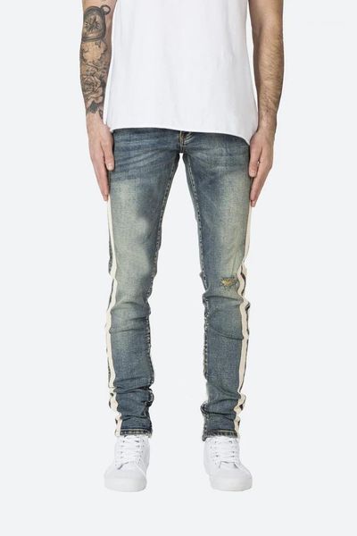 

pants fashion mens jeans mens designer jeans autumn casual sample vintage hole striped skinny slim straight, Black