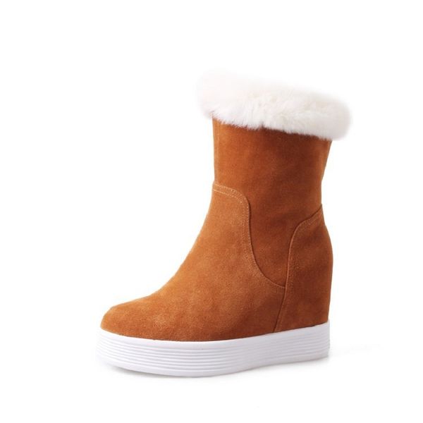 

2020 осенью и зимой новая удобная корова замша увеличить теплый снег сапоги с круглым дном голова плоский плюс бархат женские сапоги, Black