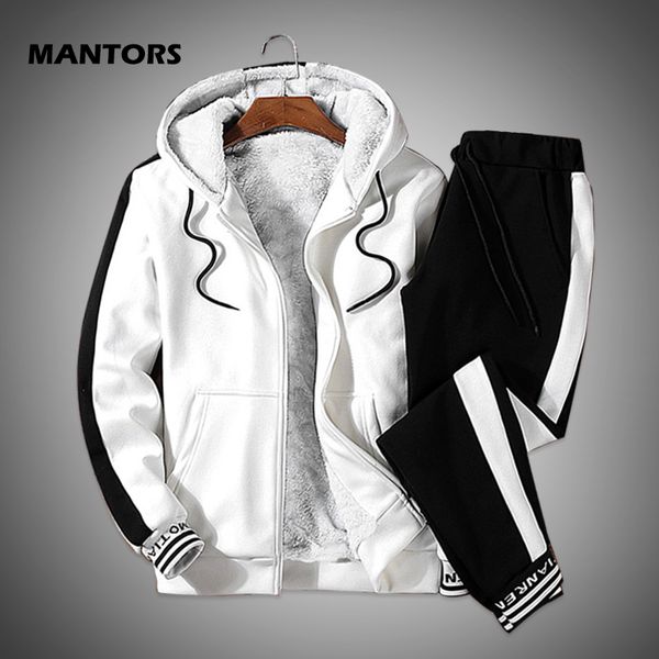 

warm tracksuits men set hooded thicken fleece hoodies+sweatpants winter spring men's sweatshirt sportswear set male casual suits, Gray