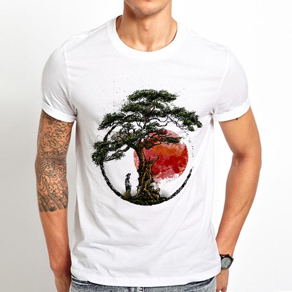 

sunset in mount huangshan pine vintage funny t shirt men new white casual homme cool ink painting style t-shirt unisex