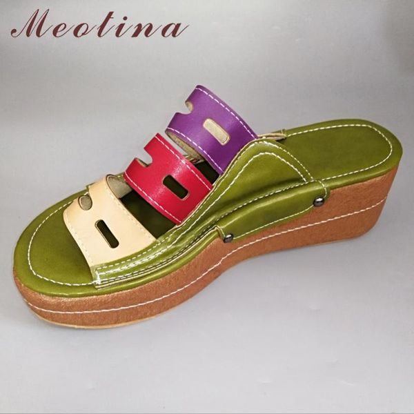 

meotina slippers women platform wedge heel slides open toe high heels ladies shoes causal sandals summer red green large size 43, Black