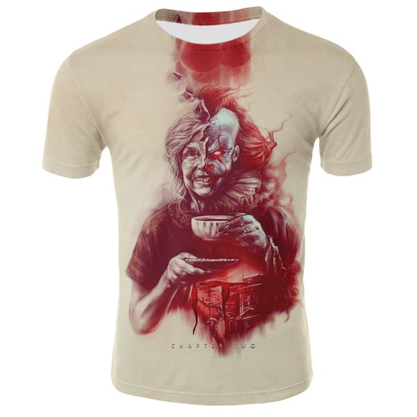 

american horror movie summer new clown print pattern clown 3d print shirts harajuku comics oversized men clothing
