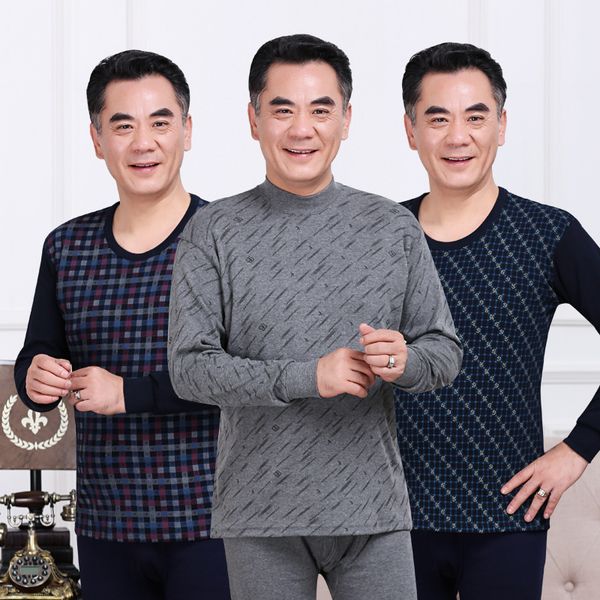 

middle-aged and old men's cotton thermal underwear for father's warmth underwear suit, Black;white