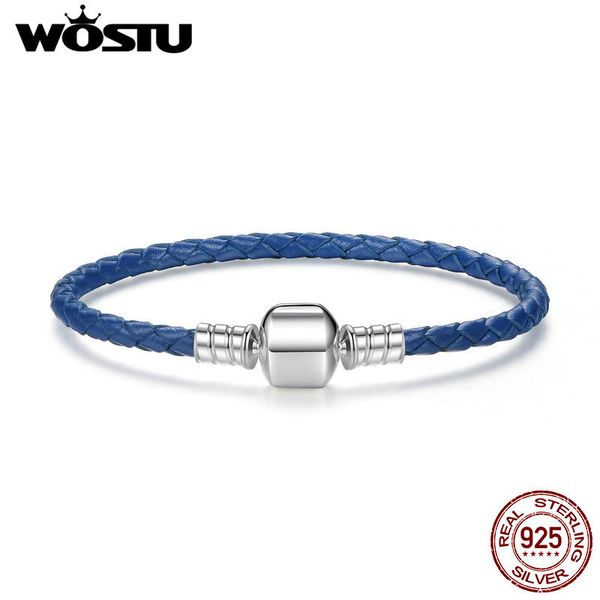 

подлинная 100% стерлингового серебра 925 синий кожаный цепи шарма приспосабливать браслет для женщин мужчины оригинал fine jewelry xchs910 y, Black