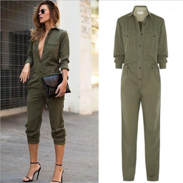 

ladies rompers casual loose women clothing with button army green women jumpsuits lapel neck long sleeve slim, Black;white