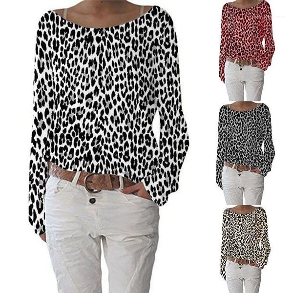 

leopard print plus size women clothing vestidoes womens designer luxury tshirt autumn long sleeve crew neck pullover tees, White