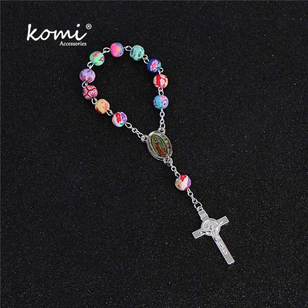 

madonna colorful communion favors recuerditos para bautizo finger rosaries christening communion rosary beads bracelet r-067, Red;blue