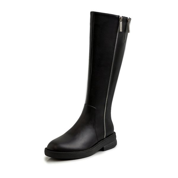 

concise cow leather side zipper motorcycle boots woman antumn winter office shoes euro style knee high boots shoes woman, Black