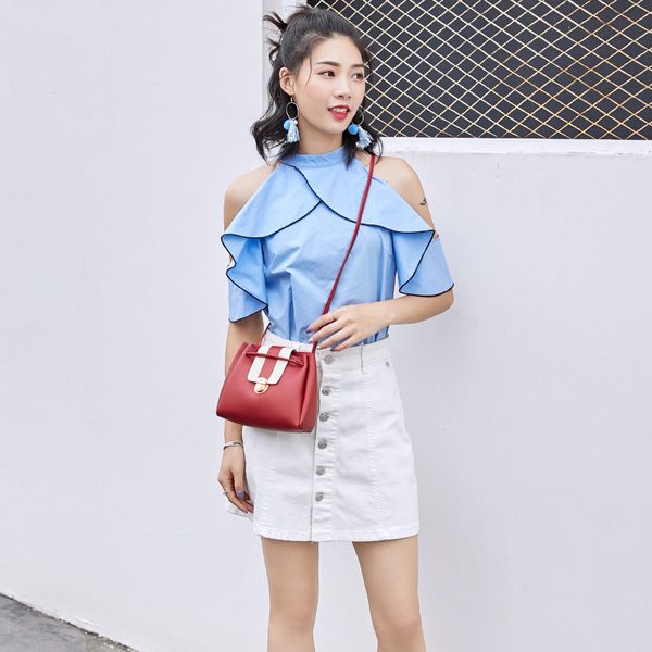 

new-trend single shoulder packet mini- diagonal hit spelling color bucket