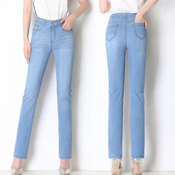 

mom jeans high waist vintage stretch denim pants for women fashion slim fit skinny straight leg jeans trousers femme plus size, Blue