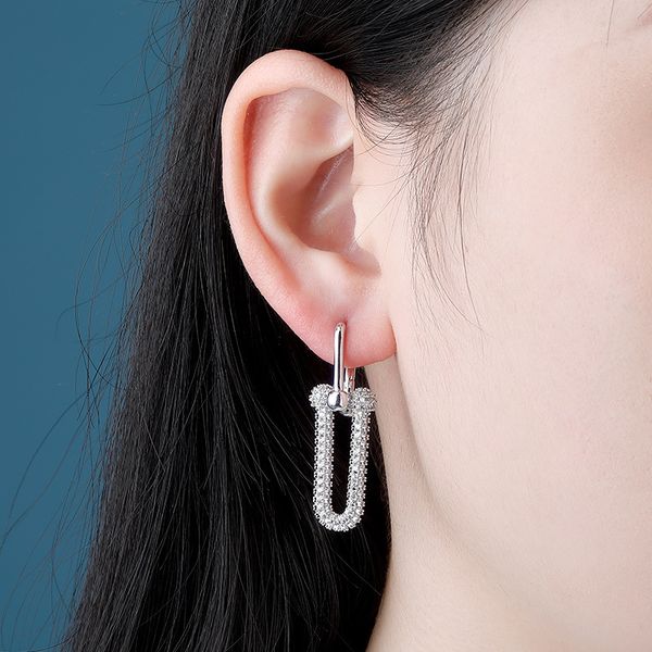 

punk gold cz paperclip safety pin earrings u shape cz stone crystal wedding paper clip hoope earrings, Golden
