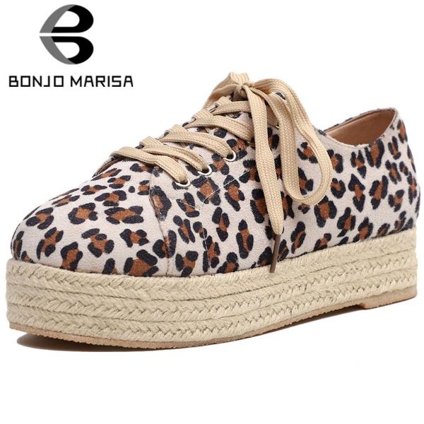 

bonjomarisa new arrival 2020 autumn fashion leopard lace-up platform flats women comfy casual flat shoes woman, Black