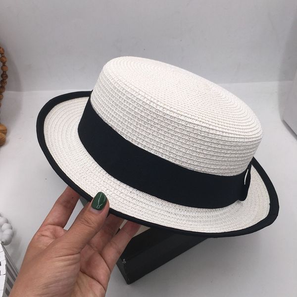 

tang yixin the same style flat hat women fashion hand woven straw hat seaside holiday sun shade sunscreen tide, Blue;gray