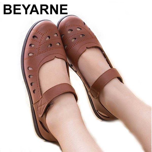 

beyarne summer ballet flat shoes woman hollow leather mary jane casual shoes ladies genuine moccasins woman 2020 sapato, Black
