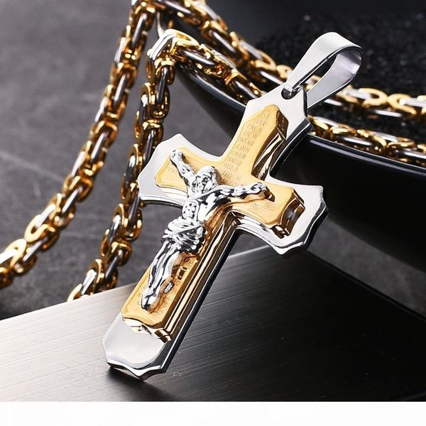 

stainless steel link chain necklace crucifix pendant necklaces for men jesus piece cross men jewelry 22-28" long fc083, Silver