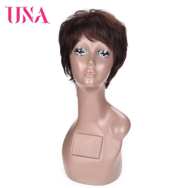

lace wigs una short human malaysian straight hair non remy 120% high density ldh6384mn, Black;brown