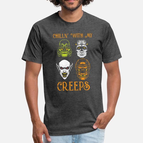 

chilling with my creeps halloween character friend t shirt men create 100% cotton plus size 3xl trend fit funny casual spring vintage shirt