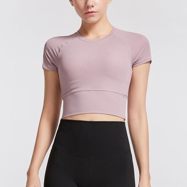 

summer short-sleeved quick-drying clothes yoga with chest pad fitness vest women's online celebrity running sports navel yoga clothing