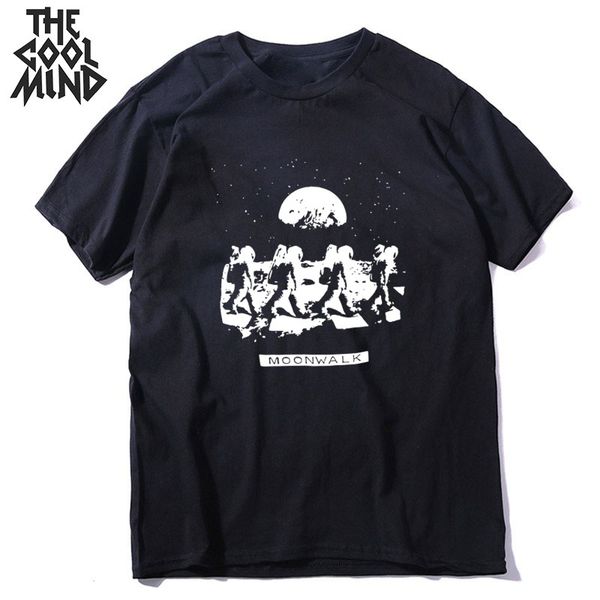 

coolmind 100% cotton walking on the moon print men t shirt casual loost men tshirt short sleeve t-shirt men tee shirts mo0134