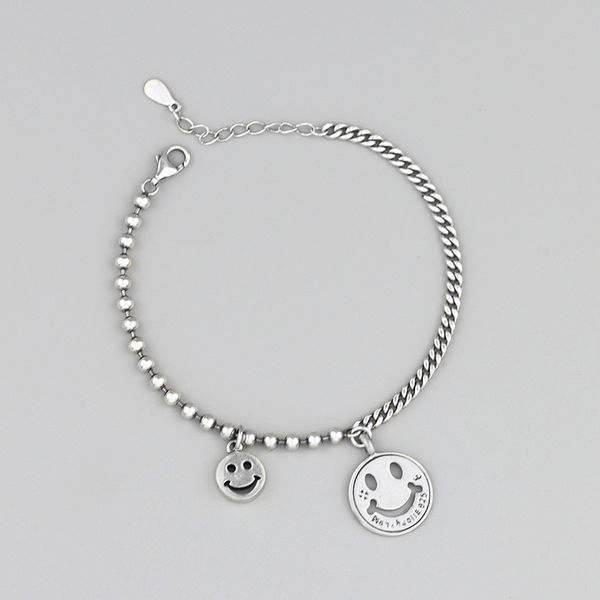 

S925 sterling silver bracelet female asymmetric smiley niche design simple and fashionable double smiley bracelet