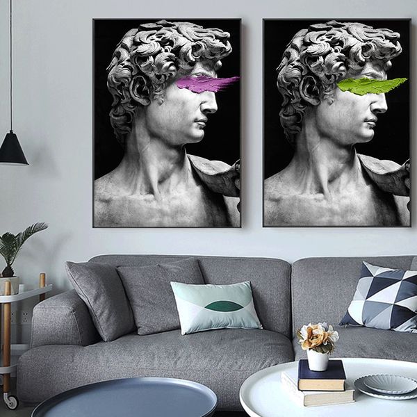

black grey david statue portrait poster funny canvas painting prints modern wall art picture for living room decoration