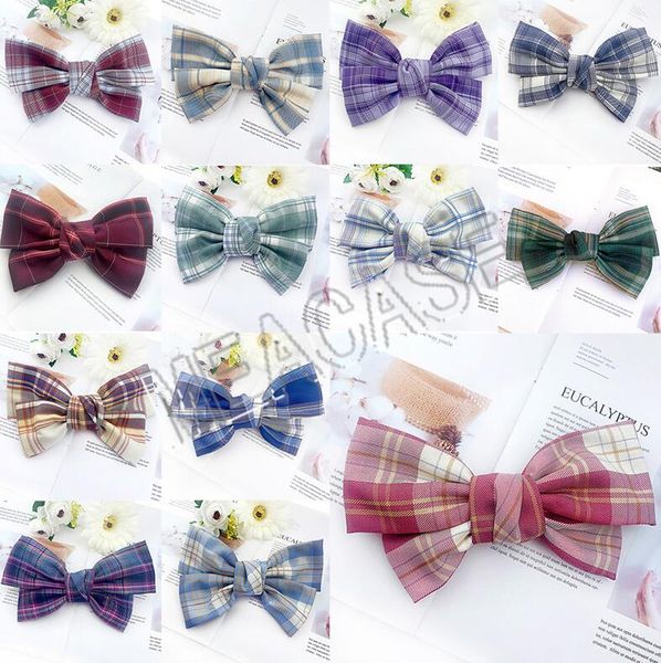 

girls plaid hairbows checkered hairpins women grid hair ties holder big bows hair clips baby barrettes lady hair accessories jewelry d81203, Slivery;white