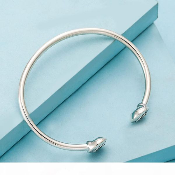 

new fashion cz diamond disc open bangle bracelet set original box set for designer 925 sterling silver cuff bracelets for women, White