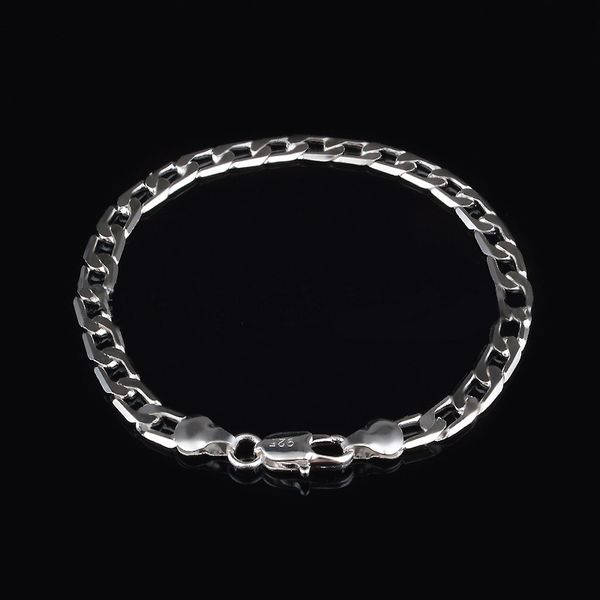 

6mm promotion 100% authentic silver plated women chain bracelet wholesale fashion men's jewelry silver men bracelet, Black