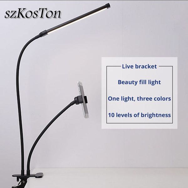 

portable selfie led light with cell mobile phone holder desk clip mount stand for live stream makeup phone studio arm holder