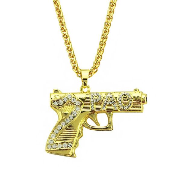 

2020 designer necklace cross-border accessories hip-hop diamond pendant necklace european and american pistol alphabet alloy jewelry chain c, Black