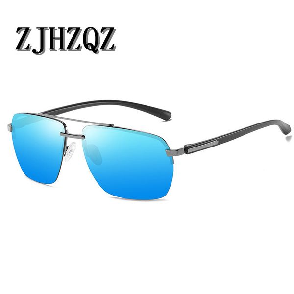 

zjhzqz rimless polarized sunglasses vintage retro brand designer men square outdoor sports g15 black lens shades sun glasses, White;black