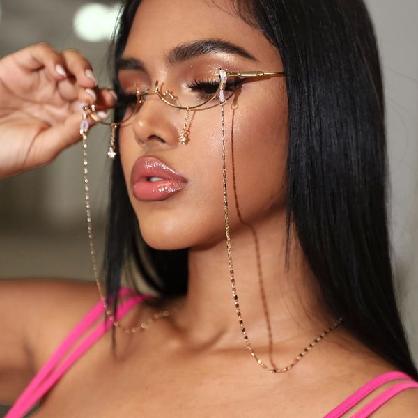 

european sunglasses beads chain women girl retro gold metal chain nonskid glasses eyewears cord holder yjl2, Silver