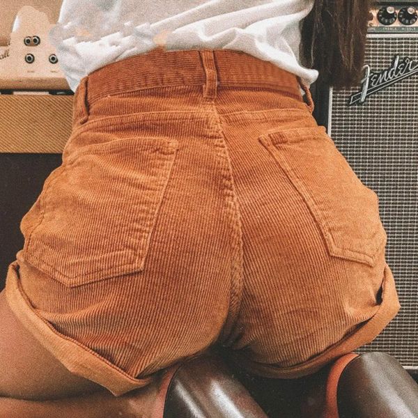 

brand vintage corduroy high waist shorts bottoms women casual streetwear shorts female loose summer button short shorts 2019, White;black