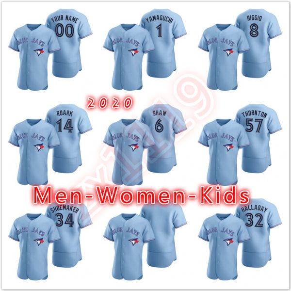 

bluejays #27 vladimir guerrero jr. 99 hyun-jin ryu men women youth custom light blue authentic 2020 alternate jersey, Blue;black